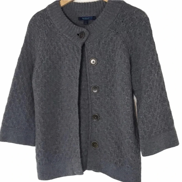 Boden 6 grey 100% wool 5 button knit 3/4 sleeve cardigan sweater - Picture 2 of 8